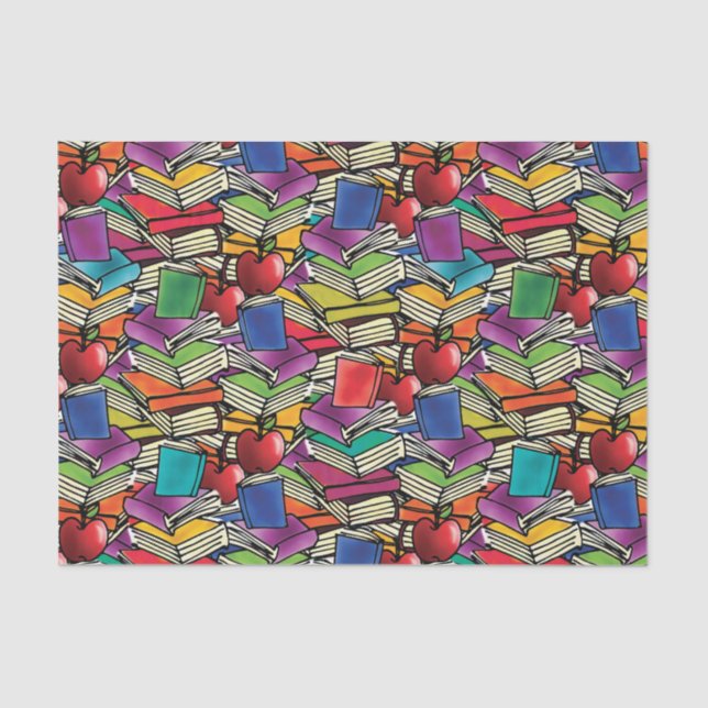 Book Stacks with Apples Tissue Paper (Front)