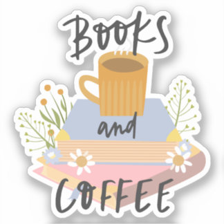 Book Sticker, Books and Coffee, Gift Idea