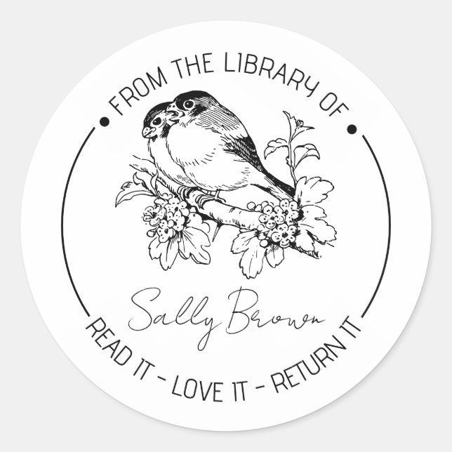 Book stickers, bookplate book stamp Custom Bird Classic Round Sticker (Front)