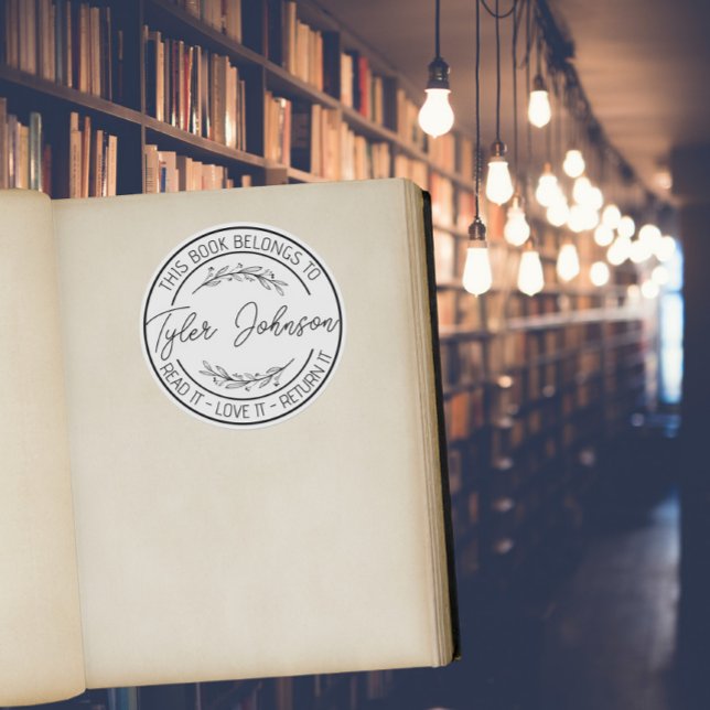 Book stickers, bookplate book stamp Custom modern Classic Round Sticker (Creator Uploaded)