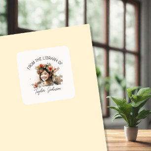 Book stickers, bookplate Custom Dark hair girl Square Sticker