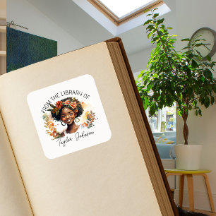 Book stickers, bookplate Custom Dark hair girl Square Sticker