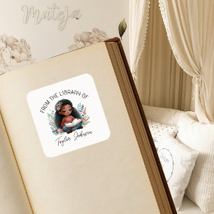 Book stickers, bookplate Custom Dark hair girl Square Sticker