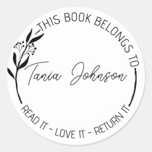 Book stickers, bookplate Custom modern floral Classic Round Sticker