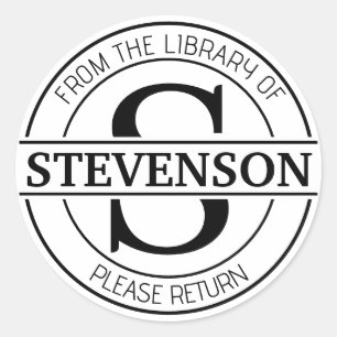 Book stickers, bookplate Custom modern monogram Classic Round Sticker