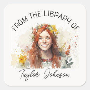 Book stickers, bookplate Custom name label girl