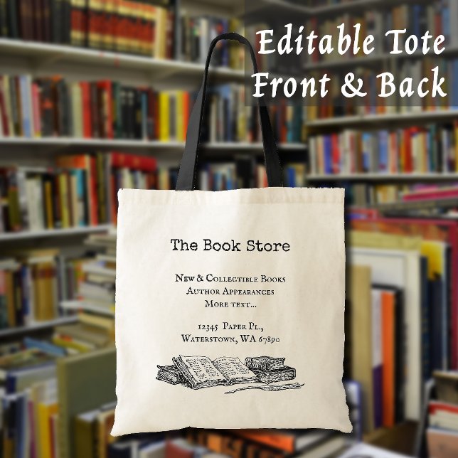 Book Store Old Books Editable Tote Bag (Book Store Old Books Tote Bag Editable Front and Back)