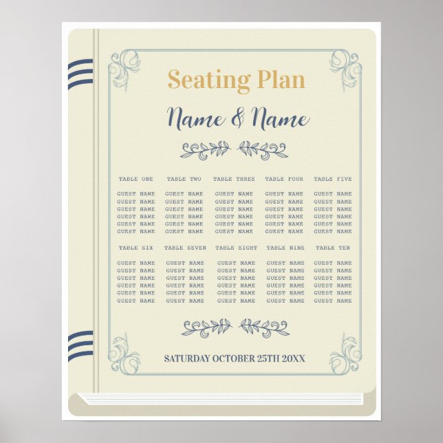 Book Table Seating Wedding Library Cream 10 Tables Poster (Front)