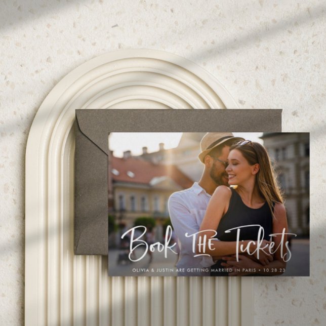 Book the Tickets Destination Wedding Save the Date Announcement Postcard (Creator Uploaded)