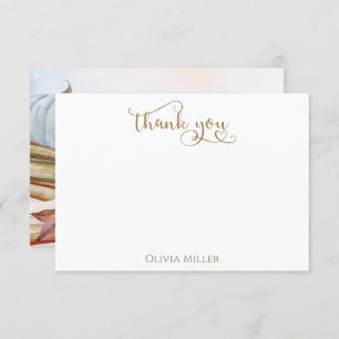 Book Theme Blue Pumpkin Fall Baby Shower Thank You Card