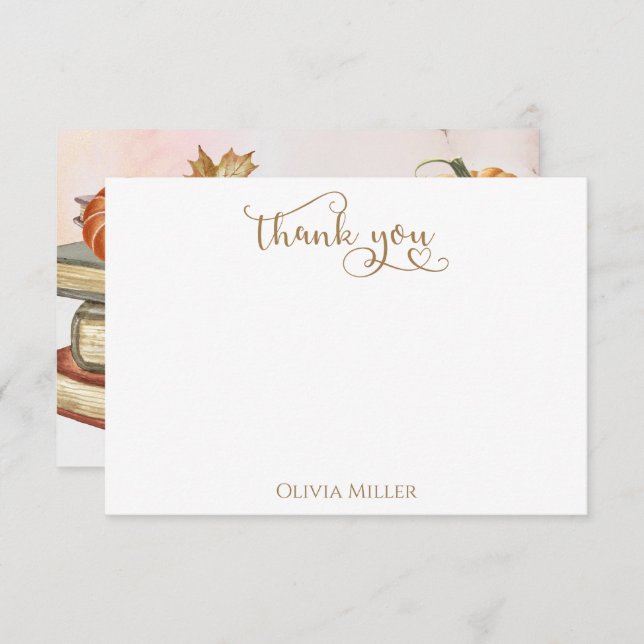 Book Theme Pumpkin Fall Baby Shower Thank You Card (Front/Back)