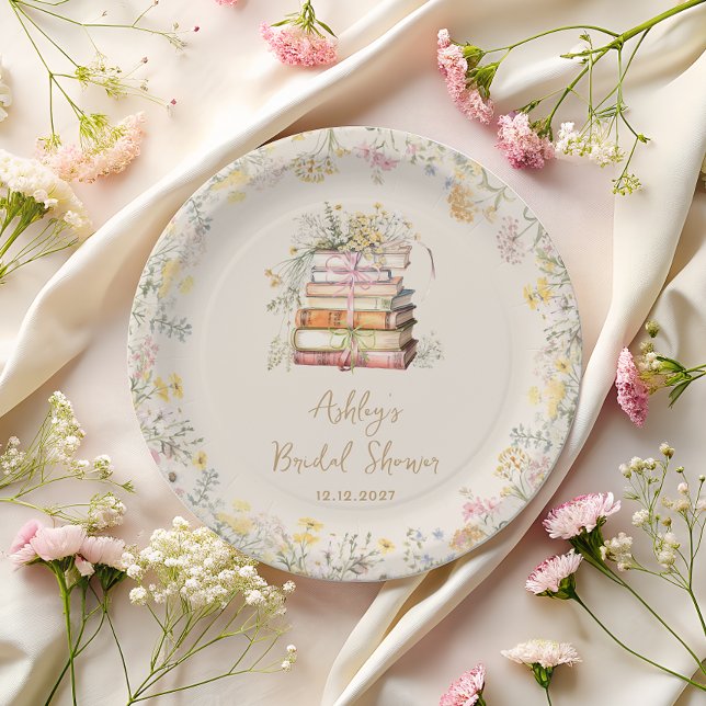 Book Theme Wildflower Rustic Bridal Shower Paper Plate (Creator Uploaded)