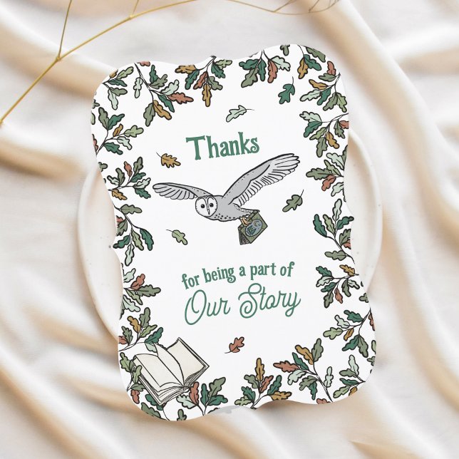 Book Themed Baby Shower Owl Thank You  Card (Woodland Owl "Our Story" Baby Shower Thank You Notes)