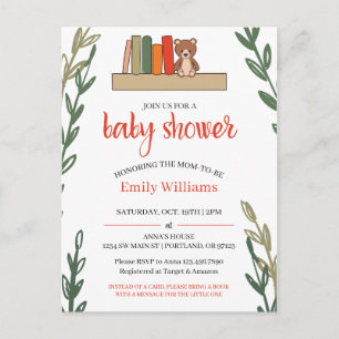 Book Themed Baby Shower Postcard Invitation