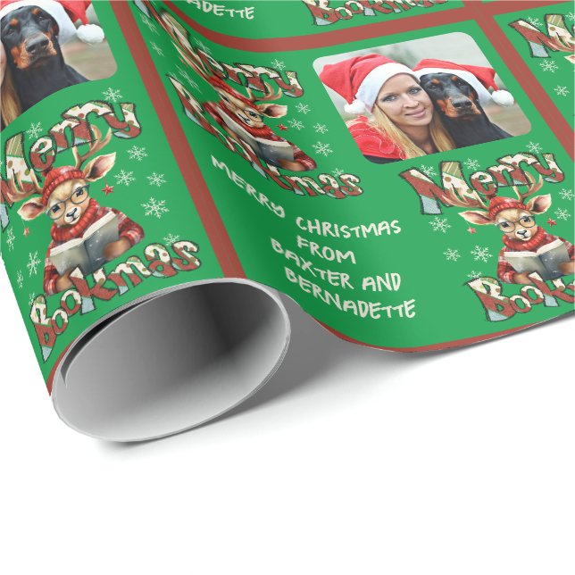 Book Themed Christmas Photo or Logo Sentiment Wrapping Paper (Roll Corner)