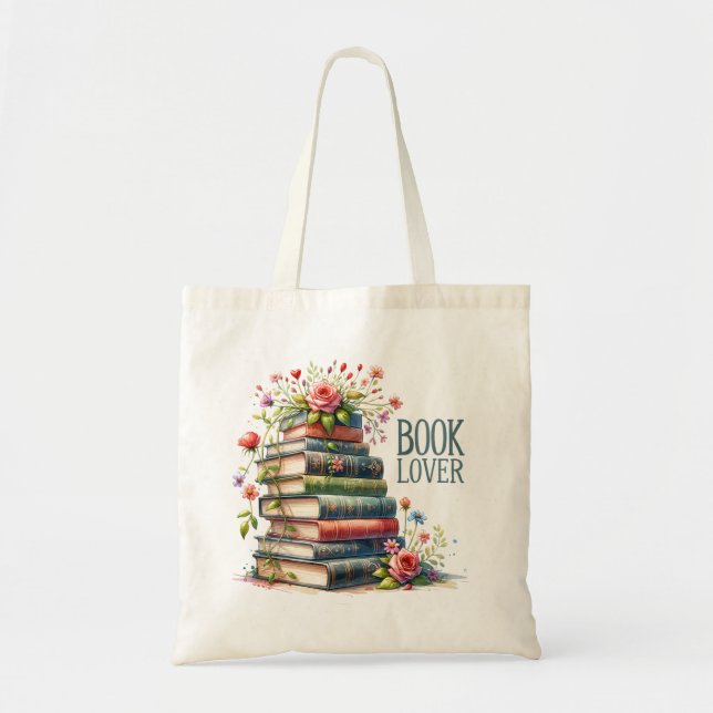 Book Tote Bag Pretty Book Lovers Gift (Front)