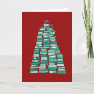 Book Tree Christmas Card: Red Background Holiday Card
