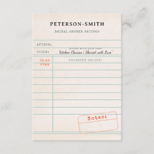 Book Vintage Library Bridal Shower Recipe Card
