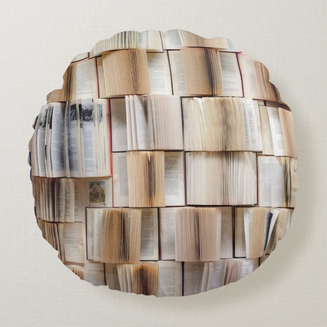 Book wall books wall decorative round cushion (Front)