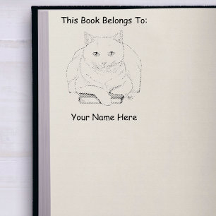 Book White Cat Purple Funny Rubber Stamp