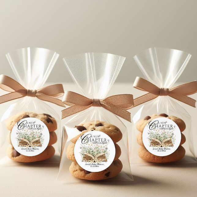 Book Wildflower A New Chapter Begin Baby Shower Classic Round Sticker (Creator Uploaded)