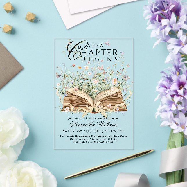 Book Wildflower A New Chapter Begin Bridal Shower Acrylic Invitations (Insitu (Wedding))