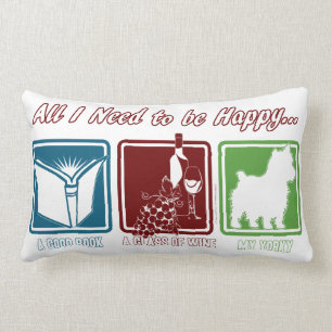 Book, Wine and Yorkie Lumbar Cushion