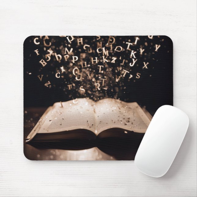 Book With Flying Letters and Sparkles Mouse Pad (With Mouse)