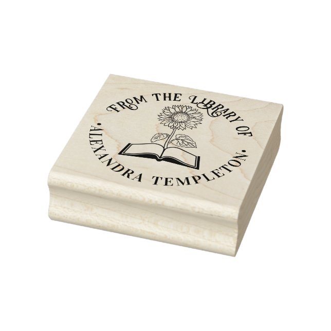 Book with Sunflower “From the library of” Round Rubber Stamp (Stamp)