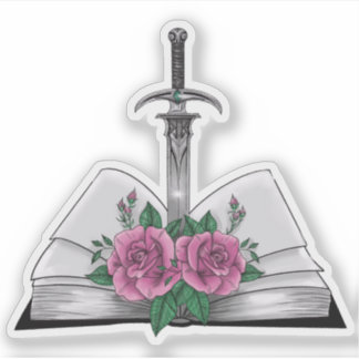 Book with sword and roses