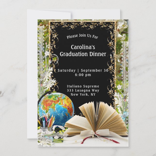 Book World Frame Black Graduation Invitation (Front)