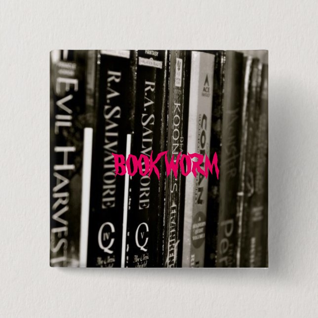 BOOK WORM 15 CM SQUARE BADGE (Front)