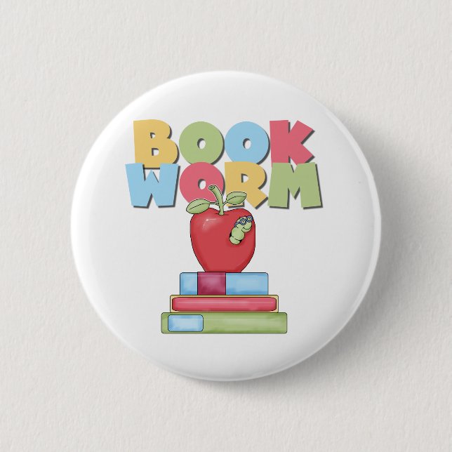 Book Worm 6 Cm Round Badge (Front)