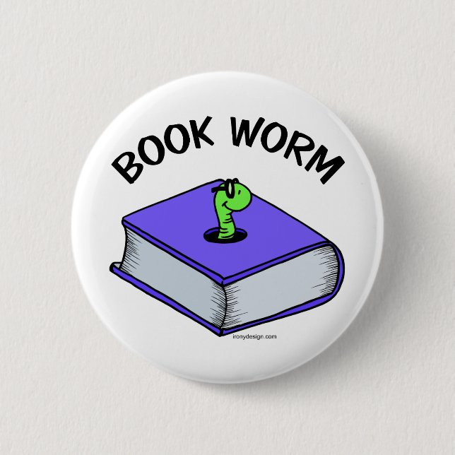 Book Worm 6 Cm Round Badge (Front)