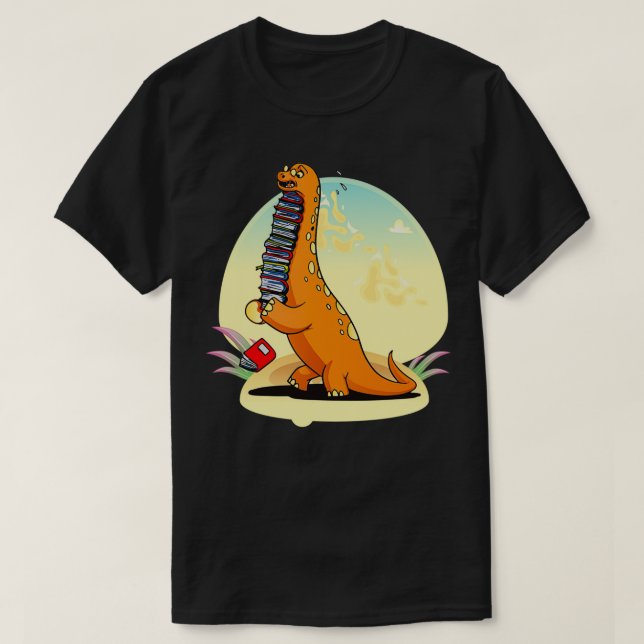 Book Worm Dino Dinosaur Library Librarian Reading  T-Shirt (Design Front)