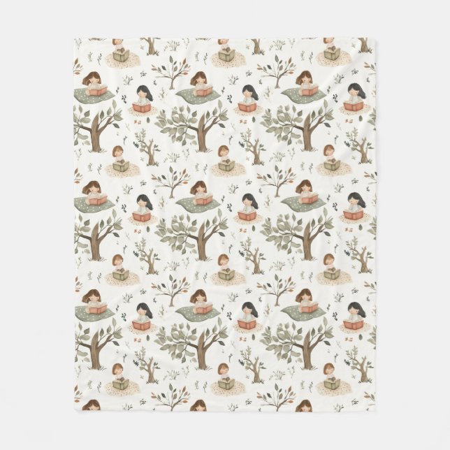 Book Worm Girl Fleece Blanket (Front)