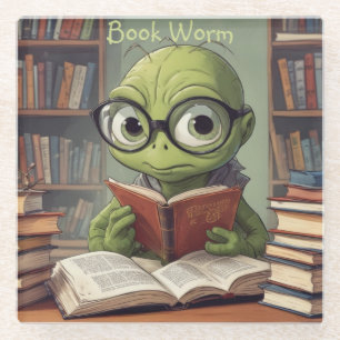 Book Worm Glass Coaster