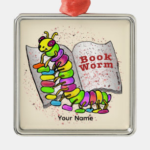Book Worm Metal Ornament