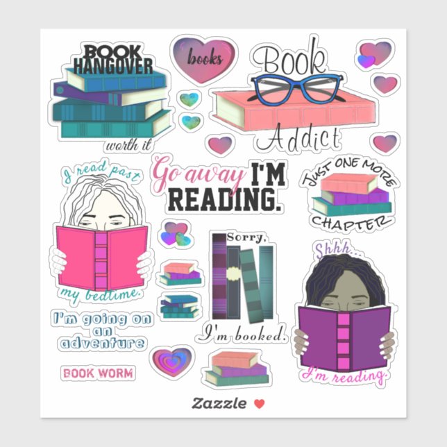 BOOK WORM STICKERS 8X8 (Sheet)