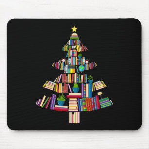 Book Xmas Tree Lights Book Lover Librarian Teacher Mouse Pad