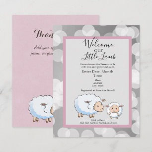 Bookah Pink, Grey Lamb Baby Girl Shower Supplies Invitation