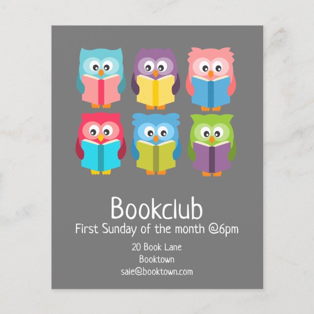 Bookclub reading owls group book session flyer (Front)