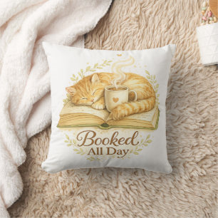 Booked All Day   Cosy Cat Reading Watercolor  Cushion