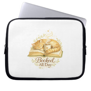 Booked All Day Cosy Cat Reading Watercolor Laptop Sleeve