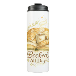 Booked All Day Cosy Cat Reading Watercolor Thermal Tumbler
