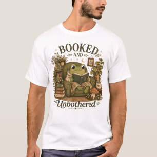 Booked and Unbothered Cute Frog Reading Club T-Shirt