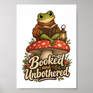 Booked and Unbothered Frog Reading Book Wall Art