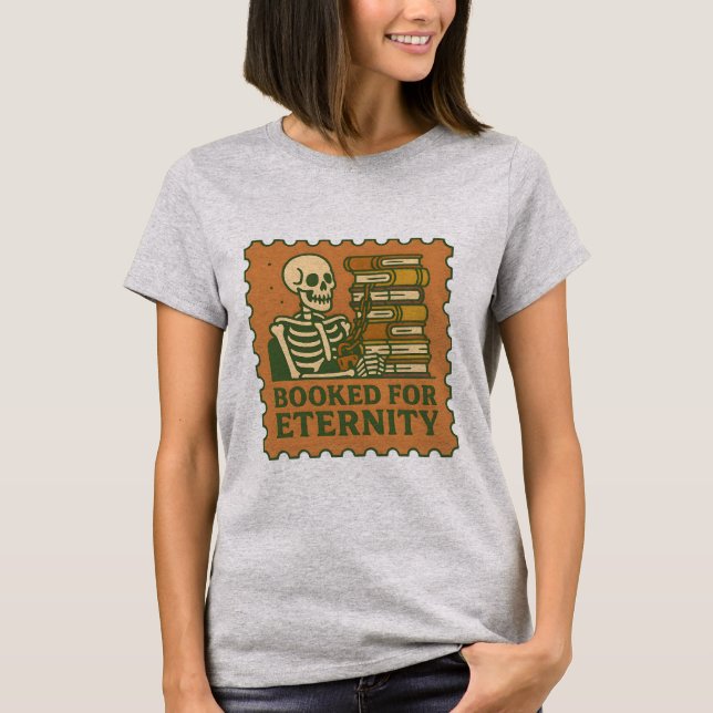 Booked for Eternity – Gothic Skeleton Reader Shirt (Front)