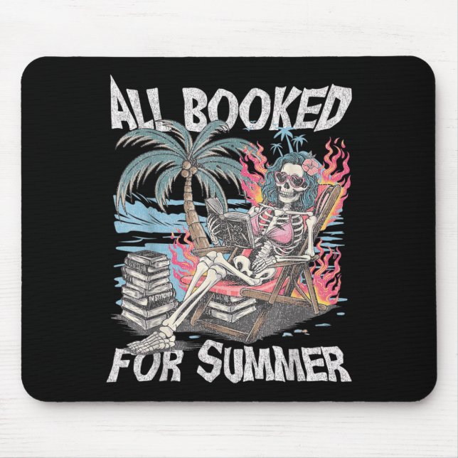 Booked for Summer Funny Skeleton Beach Reading Mouse Pad (Front)