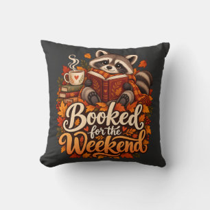 Booked for the Weekend Racoon Throw Cushion